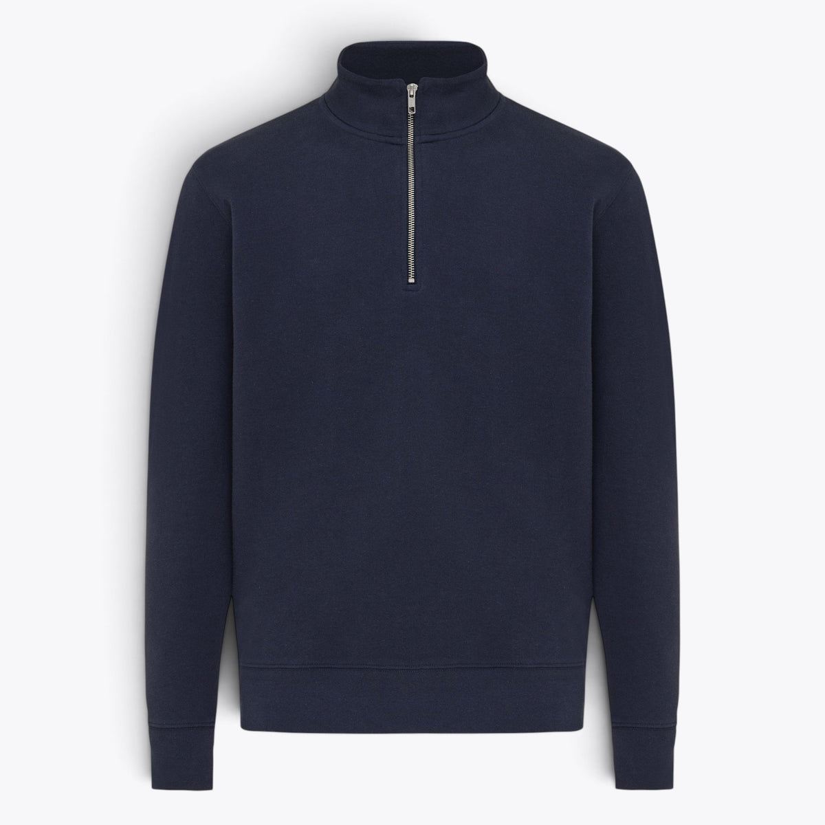Sweatshirt unisexe zippé bleu marine, vue de face sans marquage