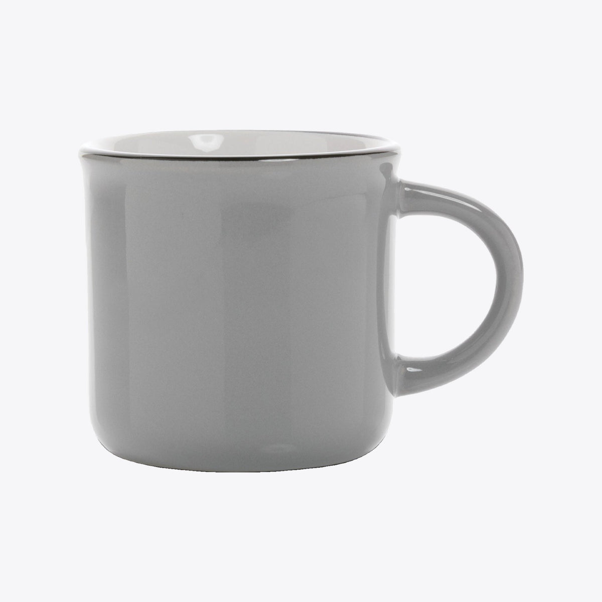 Tasse vintage en céramique grise avec anse à droite