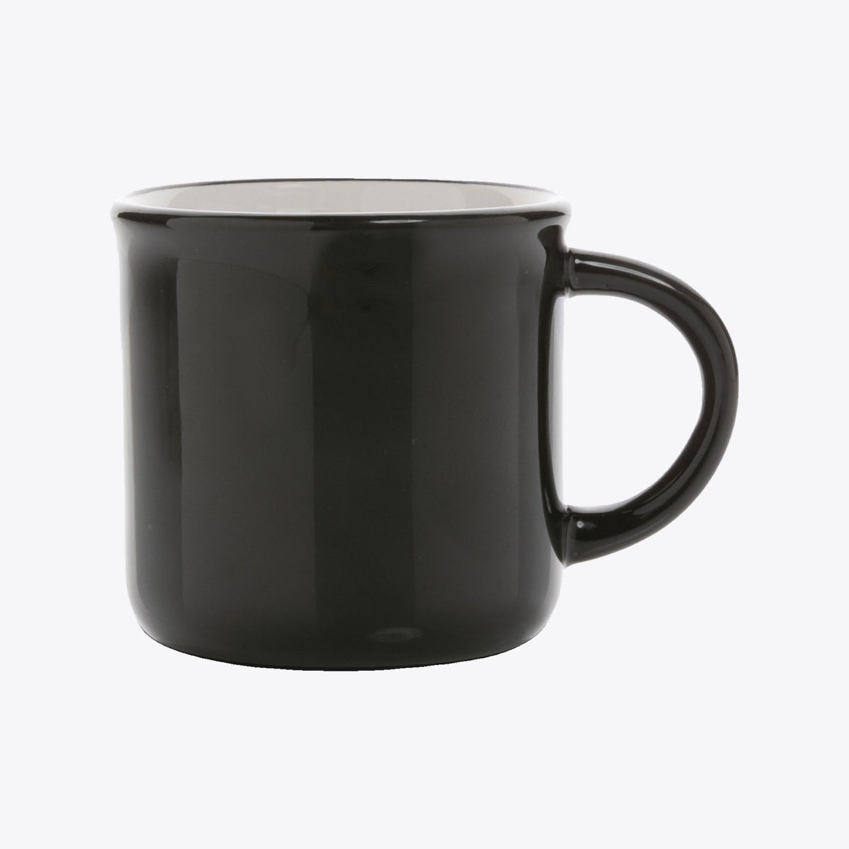Tasse vintage en céramique noire avec anse à droite