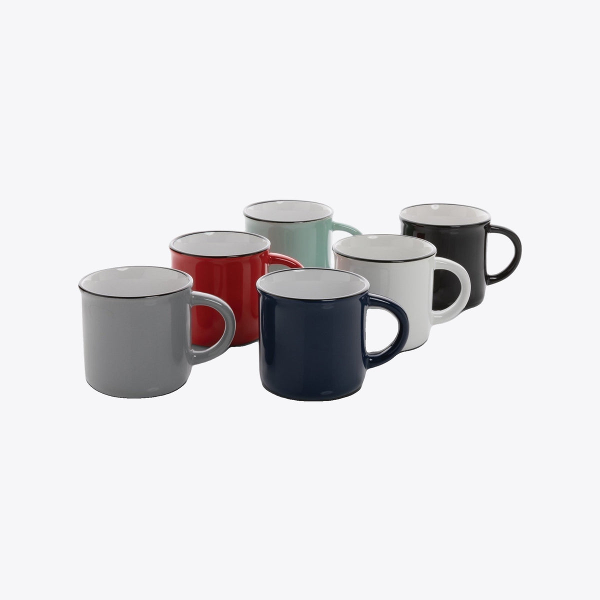 Assortiment de tasses vintage en céramique de plusieurs couleurs