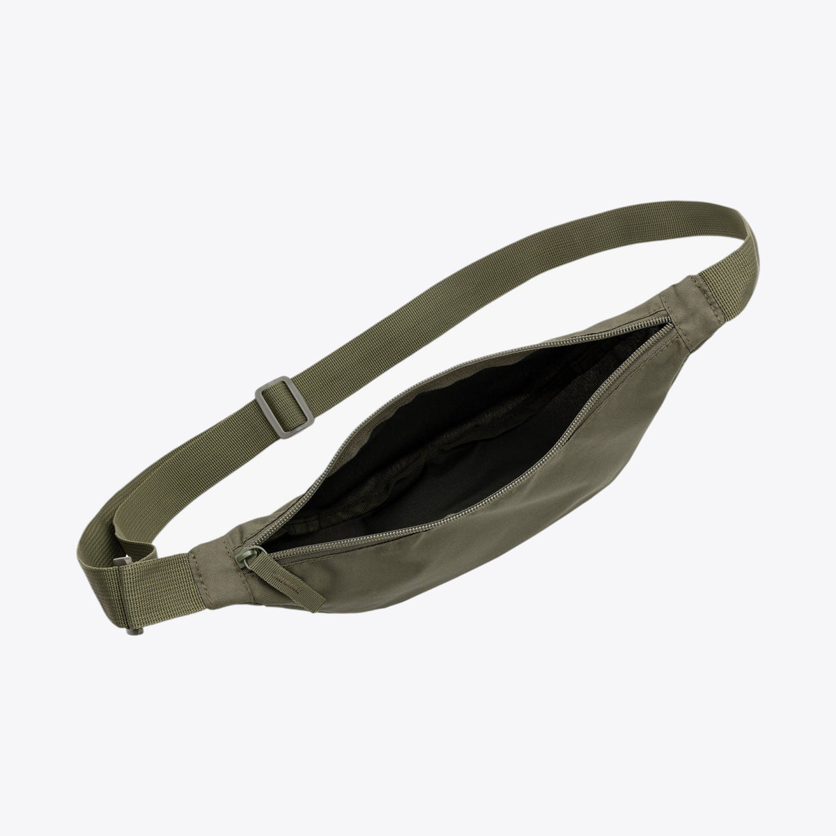 Sac banane Crescent AWARE kaki ouvert, vue intérieure