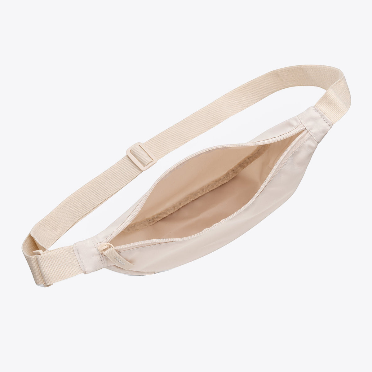 Sac banane Crescent AWARE beige ouvert, vue intérieure