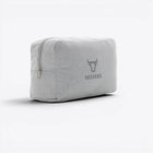 Trousse de toilette en toile recyclée non teintée Aware™ gris, exemple personnalisé