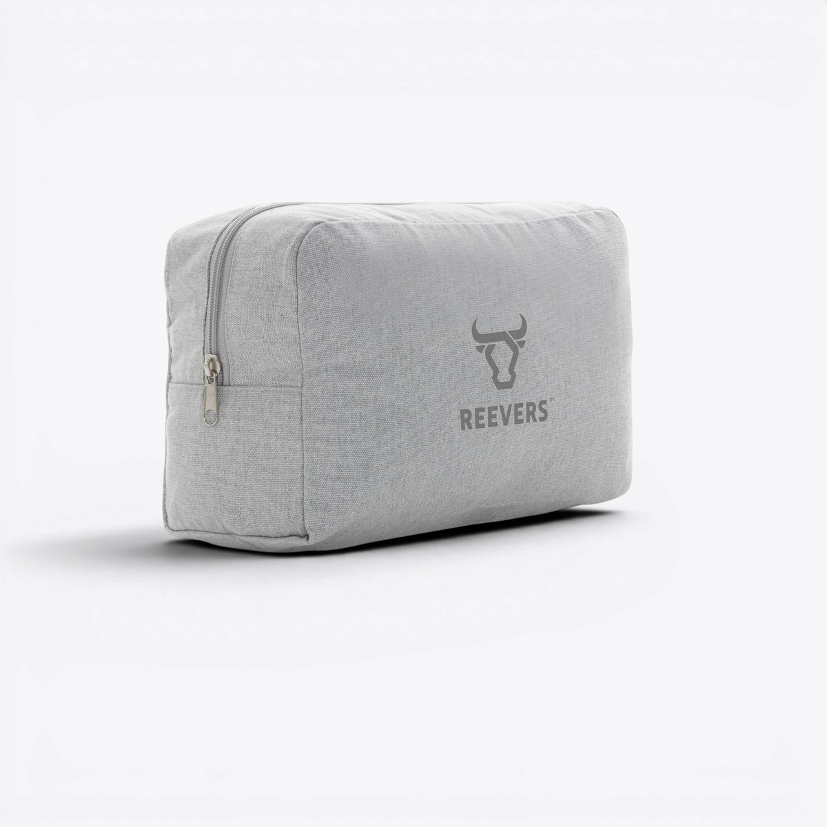 Trousse de toilette en toile recyclée non teintée Aware™ gris, exemple personnalisé