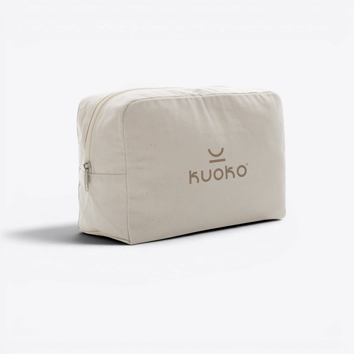 Trousse de toilette en toile recyclée non teintée Aware™ blanc cassé, exemple personnalisé