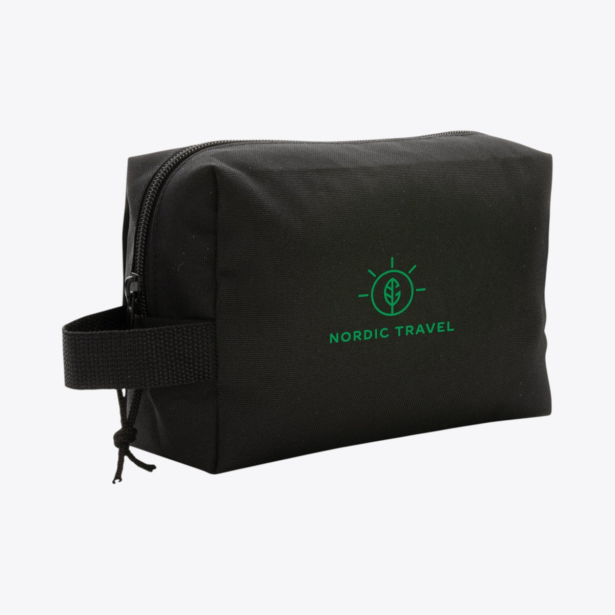 Trousse de toilette noire avec un marquage vert