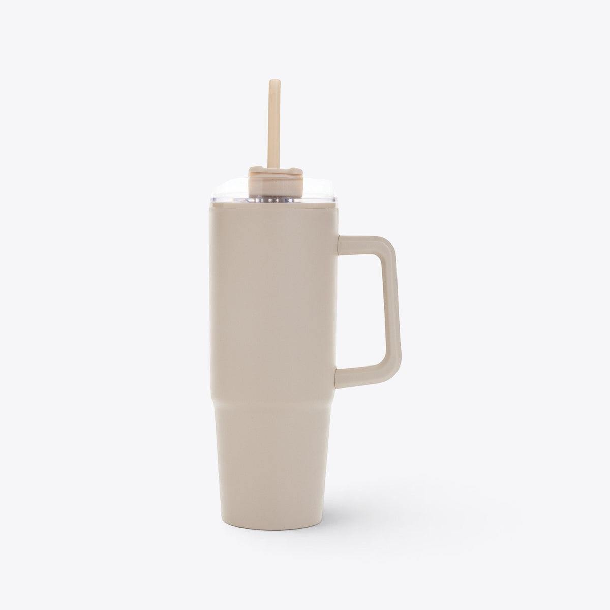 Mug 750 ml en plastique recyclé beige, profil avec poignée à droite