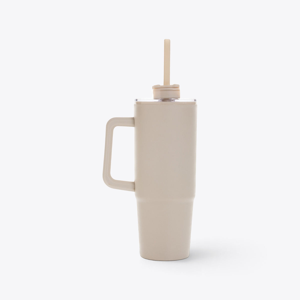 Mug 750 ml en plastique recyclé beige, profil avec poignée à gauche
