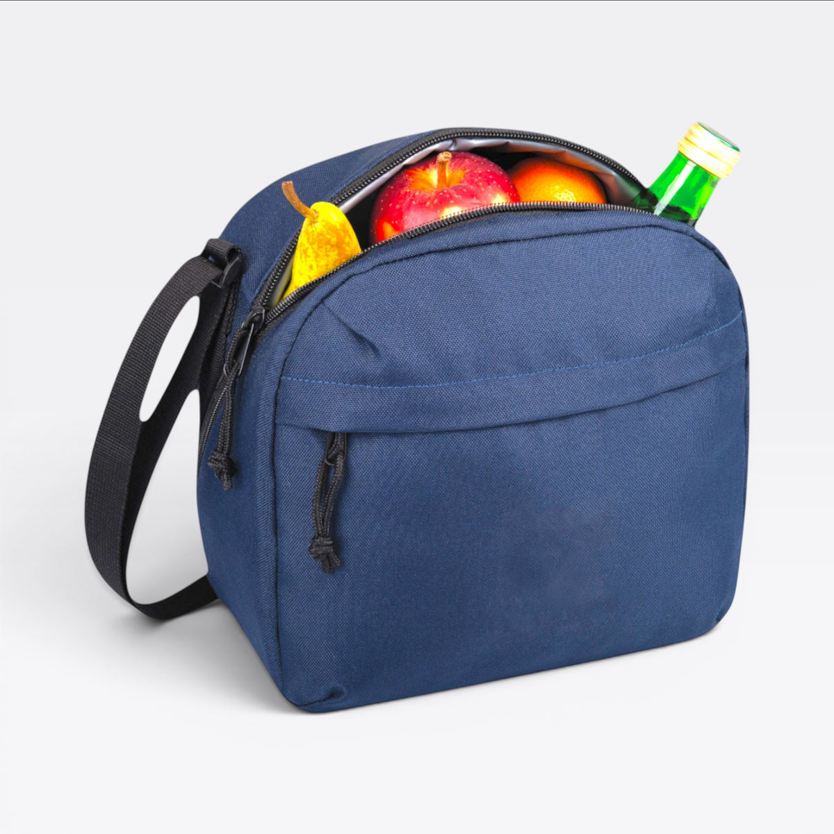 Sac isotherme Renew bleu marine ouvert avec aliments et boisson