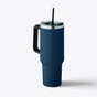 Gobelet bleu marine de 1,2 litre, poignée à gauche, couvercle et paille en place - Bleu Marine