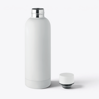 Bouteille isotherme recyclée 500 ml blanc, bouchon dévissé posé à côté