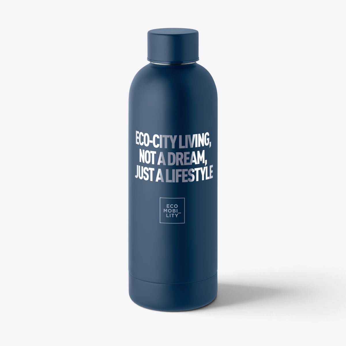 Bouteille isotherme recyclée 500 ml bleu marine, exemple de personnalisation