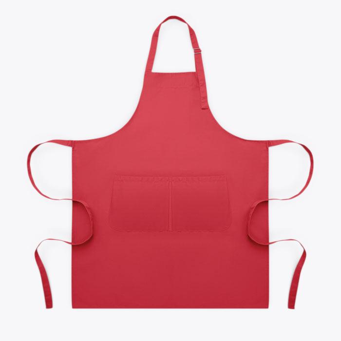 Tablier ajustable à deux poches rouge, vue de face