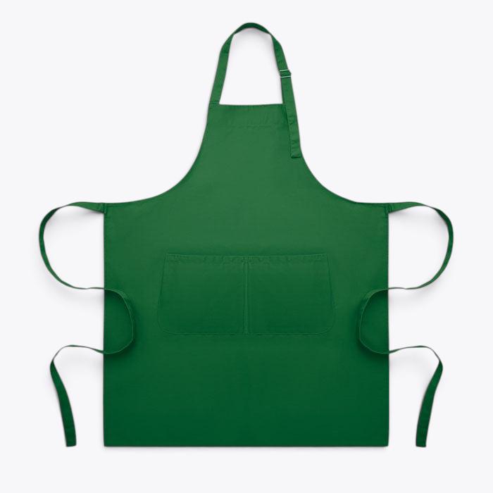Tablier ajustable à deux poches vert foncé, vue de face