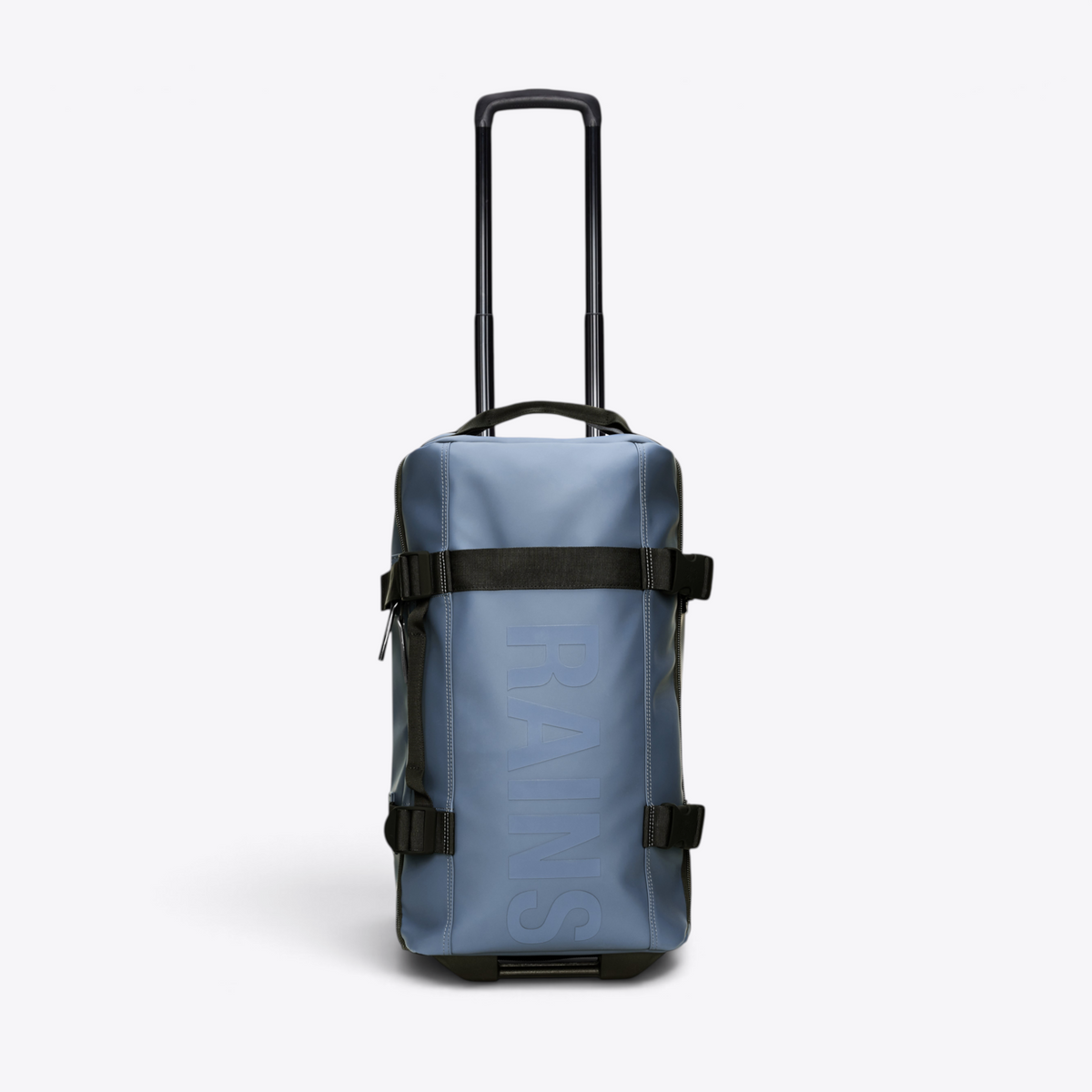 Valise cabine Texel Cabin Bag RAINS bleu crépuscule — poignée télescopique déployée