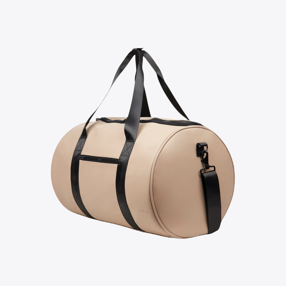 Sac de sport imperméable beige, vue trois quarts