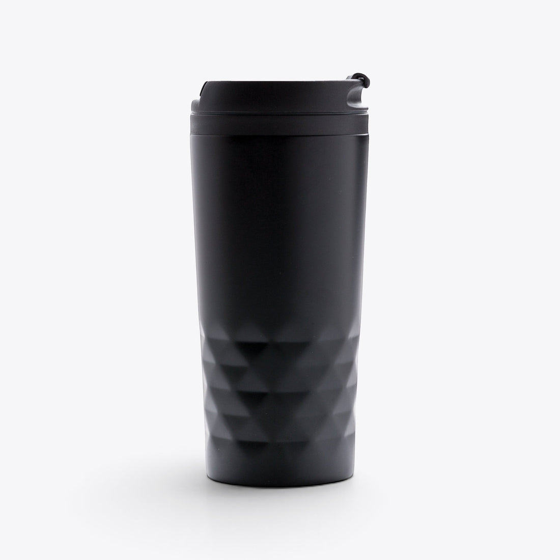 TODAY MERCH 300ml black stainless steel insulated travel mug with a geometric textured pattern and a secure lid.