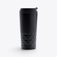 TODAY MERCH 300ml black stainless steel insulated travel mug with a geometric textured pattern and a secure lid.