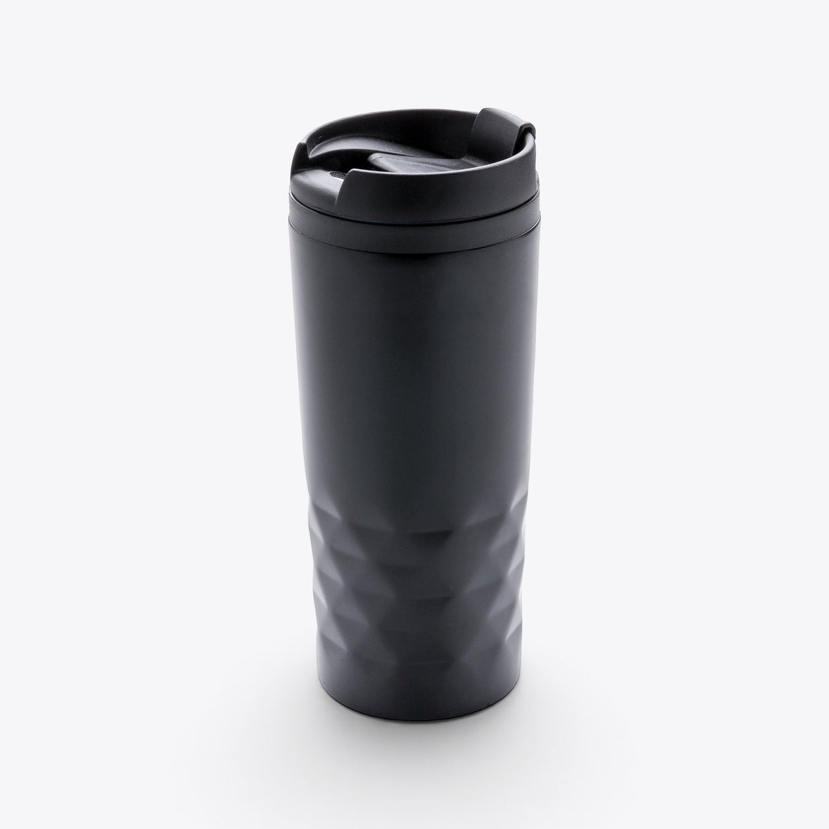 TODAY MERCH 300ml black stainless steel insulated travel mug with a geometric textured surface and secure lid