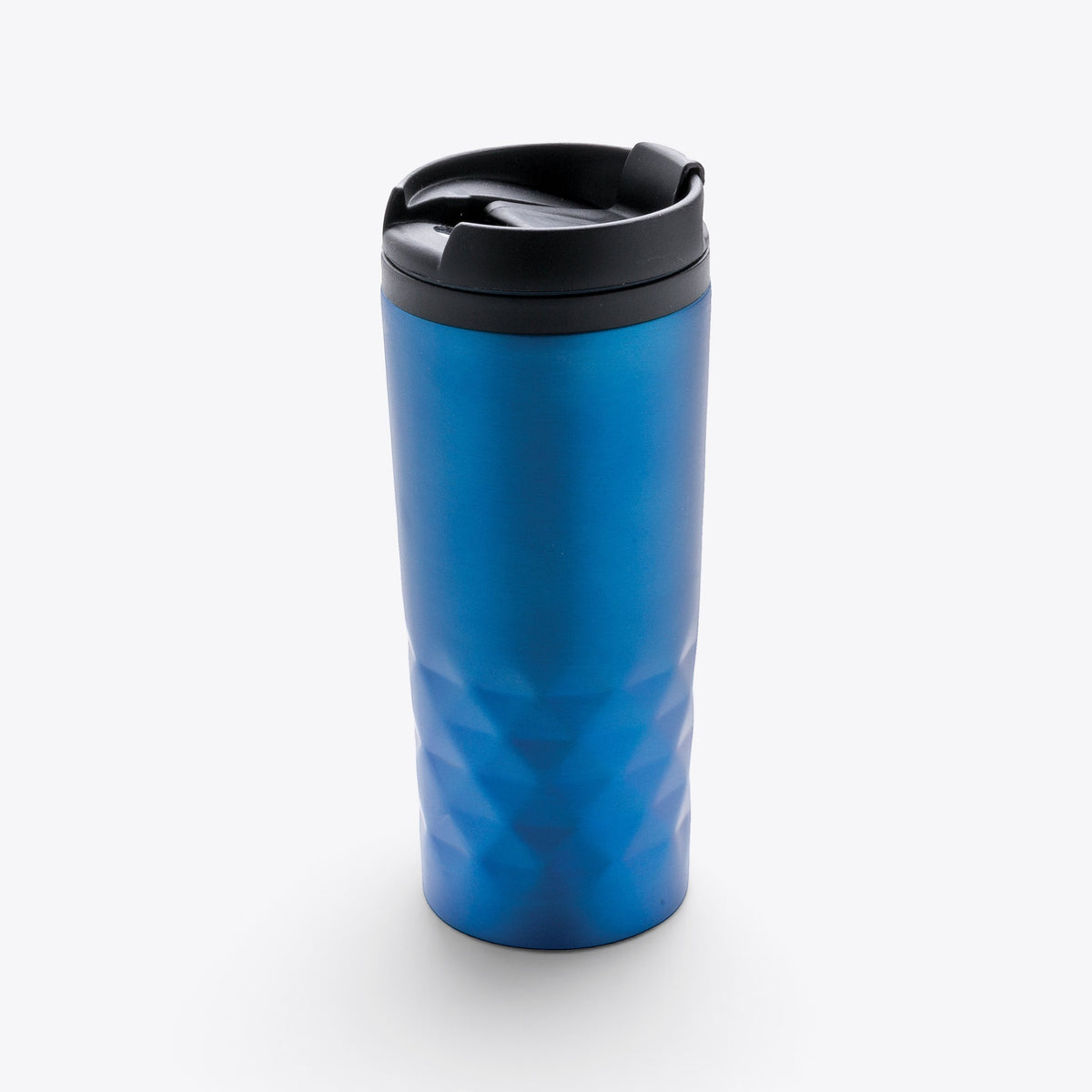 TODAY MERCH blue 300ml stainless steel insulated travel mug with a geometric textured exterior and black lid