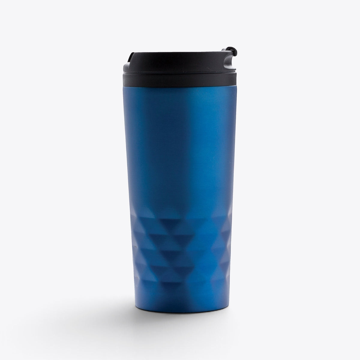 TODAY MERCH 300ml blue stainless steel insulated travel mug with a geometric textured surface and black lid
