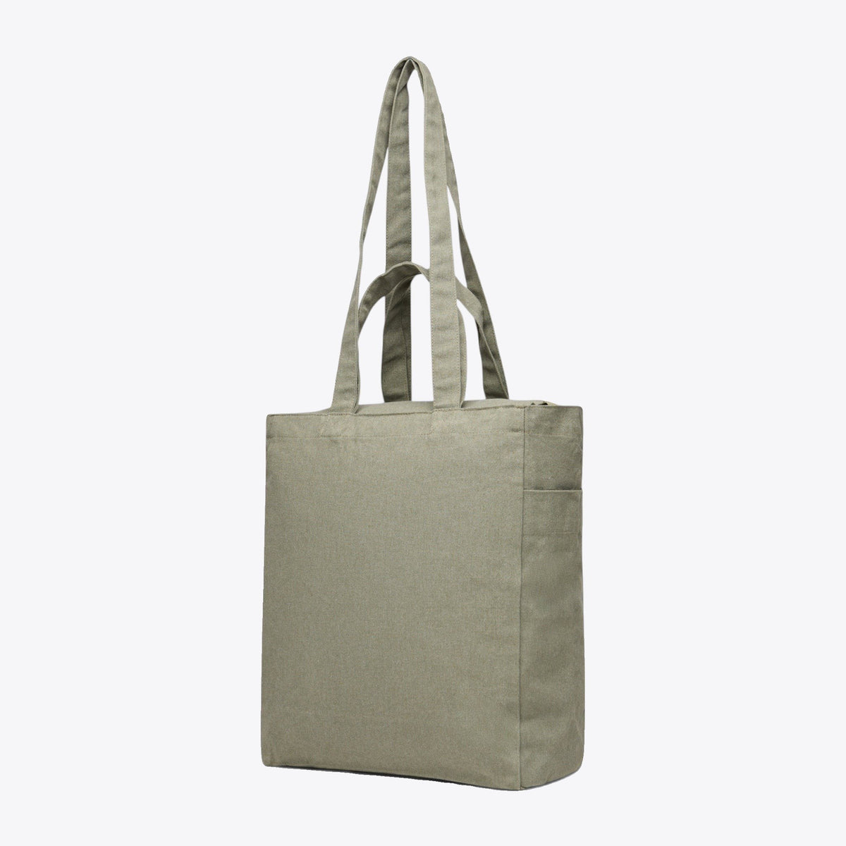 Sac cabas kaki à anses courtes et longues, vue trois quarts