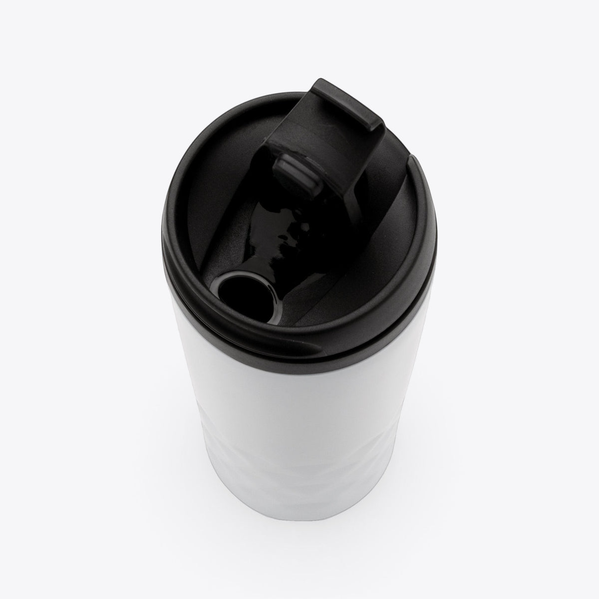TODAY MERCH 300ml white stainless steel insulated travel mug with geometric texture and black spill-proof lid