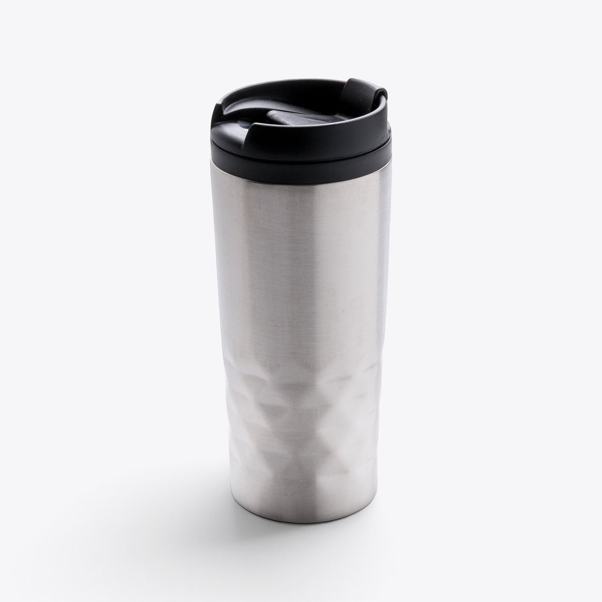 TODAY MERCH 300ml stainless steel insulated travel mug with a geometric textured surface and black lid