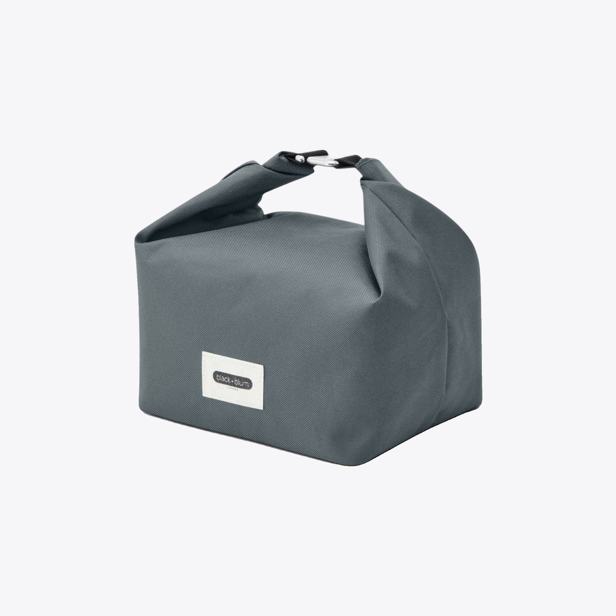 Sac déjeuner Black+Blum gris avec poignée roulée, vue de trois quarts