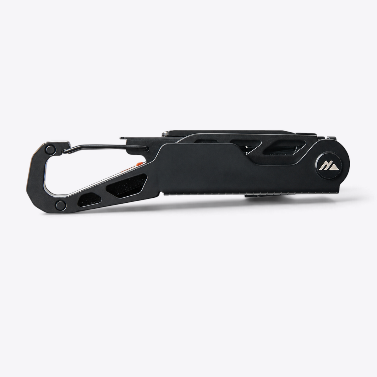 TODAY MERCH Nordic Drift 12-in-1 black stainless steel multi-tool with integrated carabiner on white background