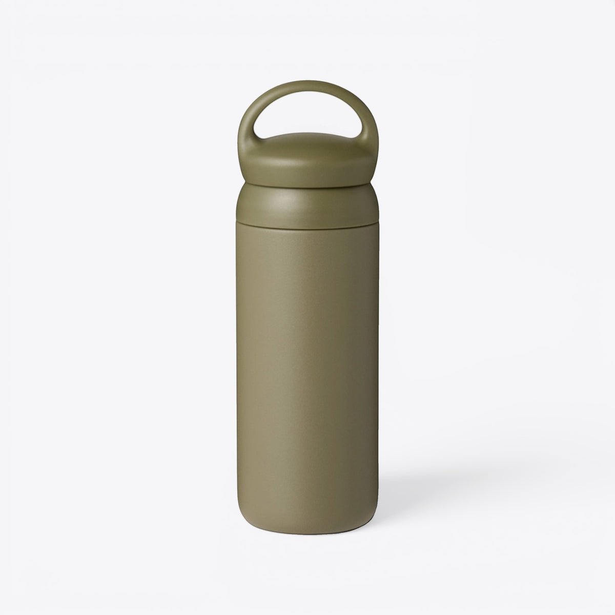 TODAY MERCH opaque olive green Kinto water bottle with a matte finish and a convenient carrying loop on the lid.