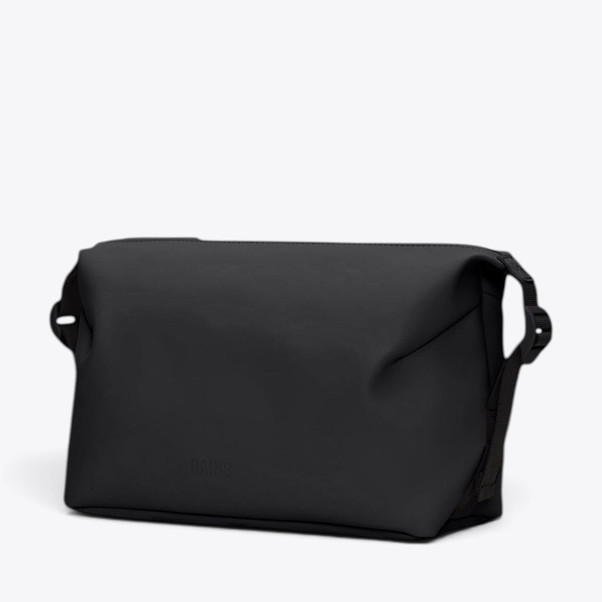 Trousse Hilo Wash Bag RAINS noire, vue trois quarts
