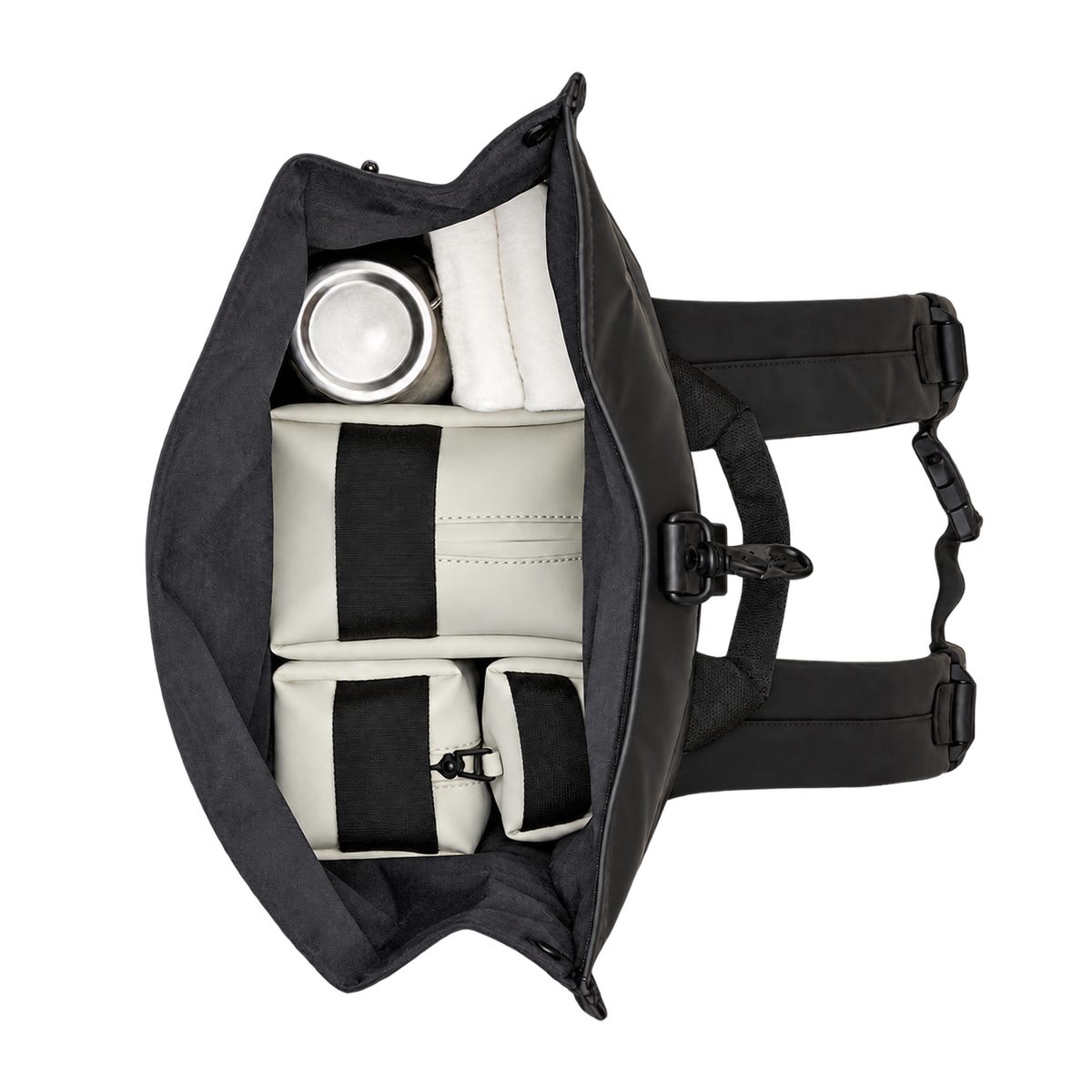 Sac à dos Rolltop Rucksack RAINS noir, compartiment intérieur ouvert