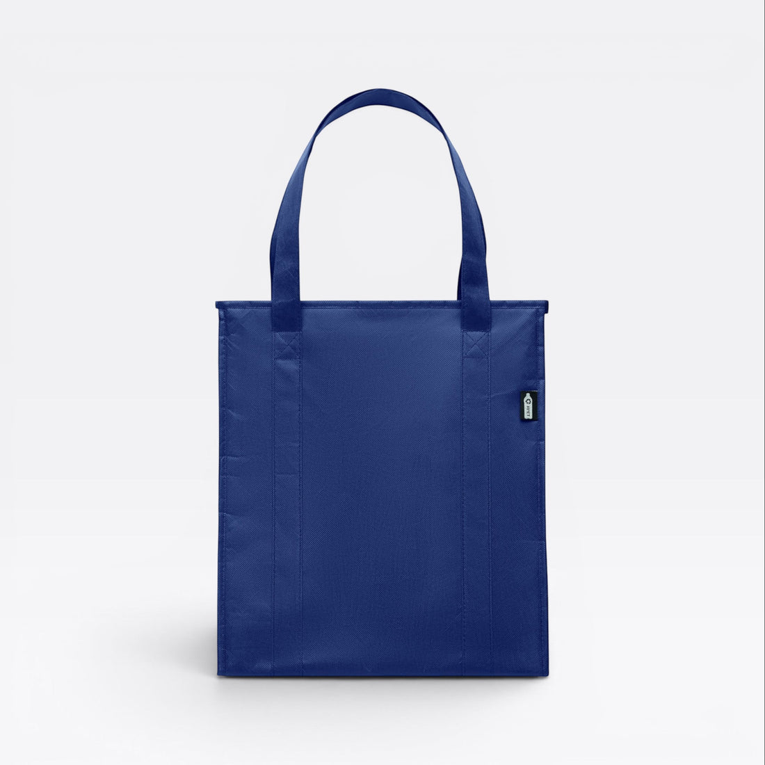 Royal blue handle lunch bag, front view