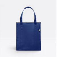 Royal blue handle lunch bag, front view