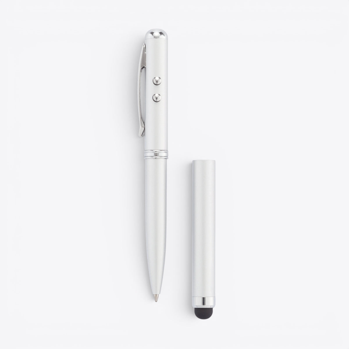 Stylo multifonction argenté debout avec capuchon détaché