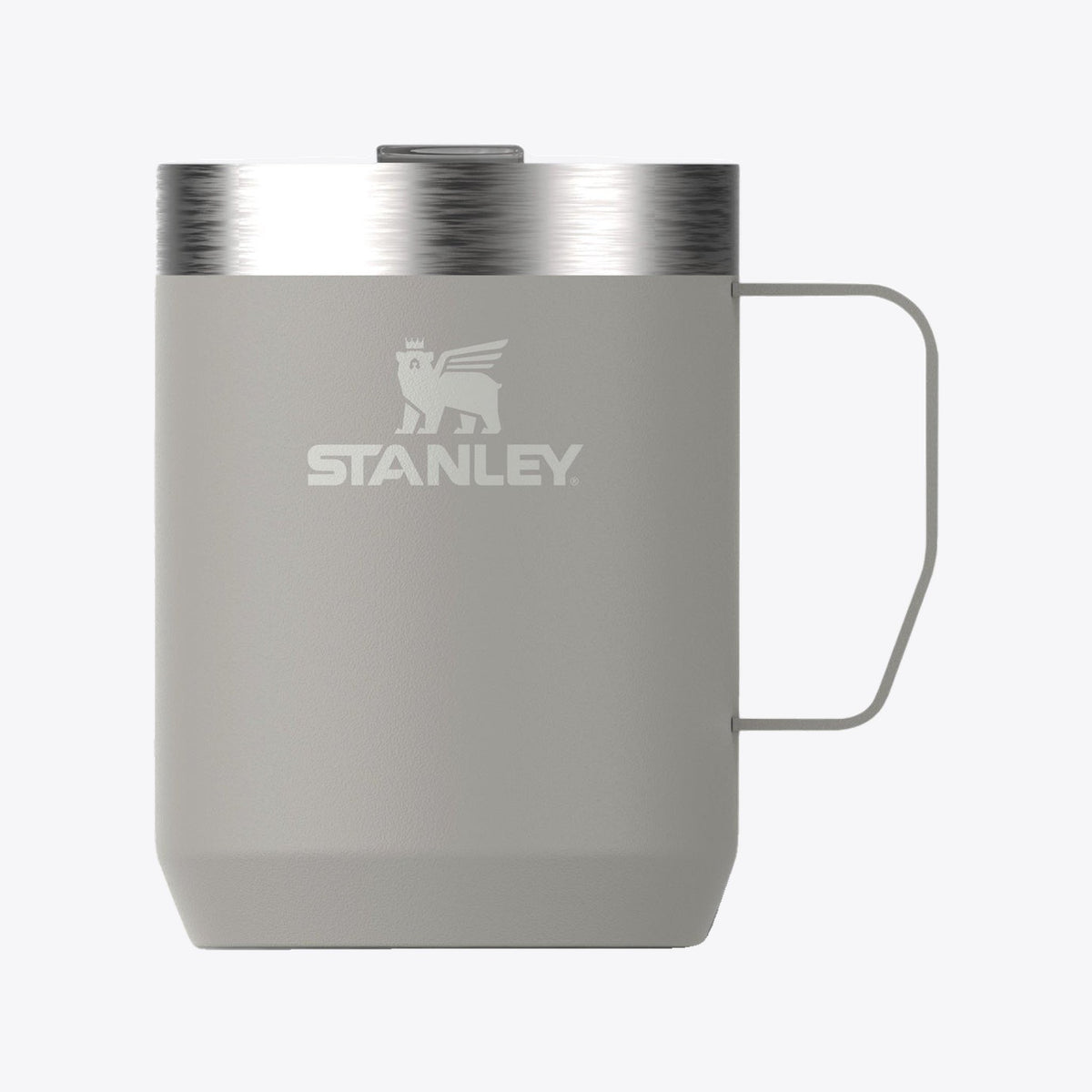 Tasse Stanley grise avec couvercle, vue de face