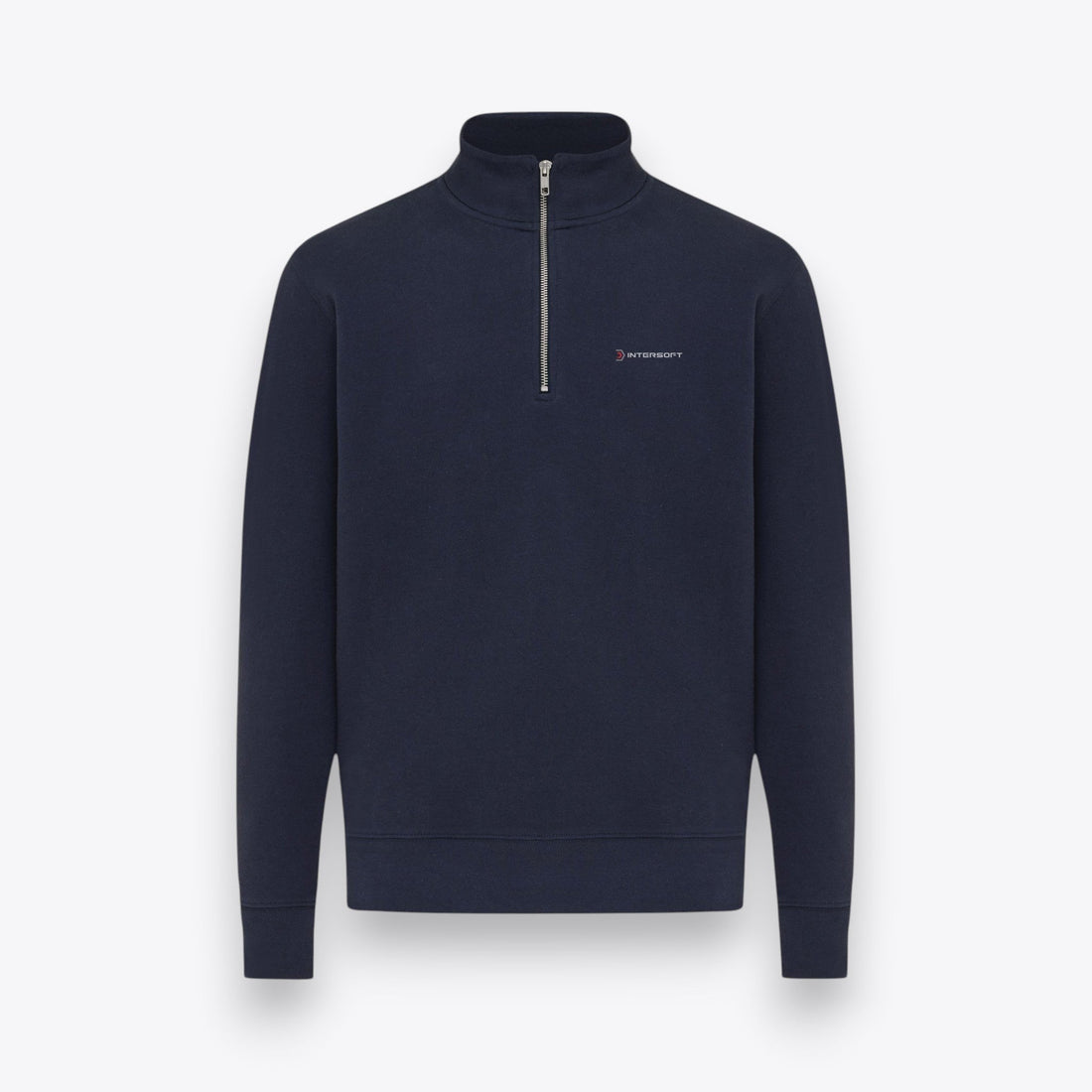 Sweatshirt unisexe zippé bleu marine, exemple de personnalisation, vue de face