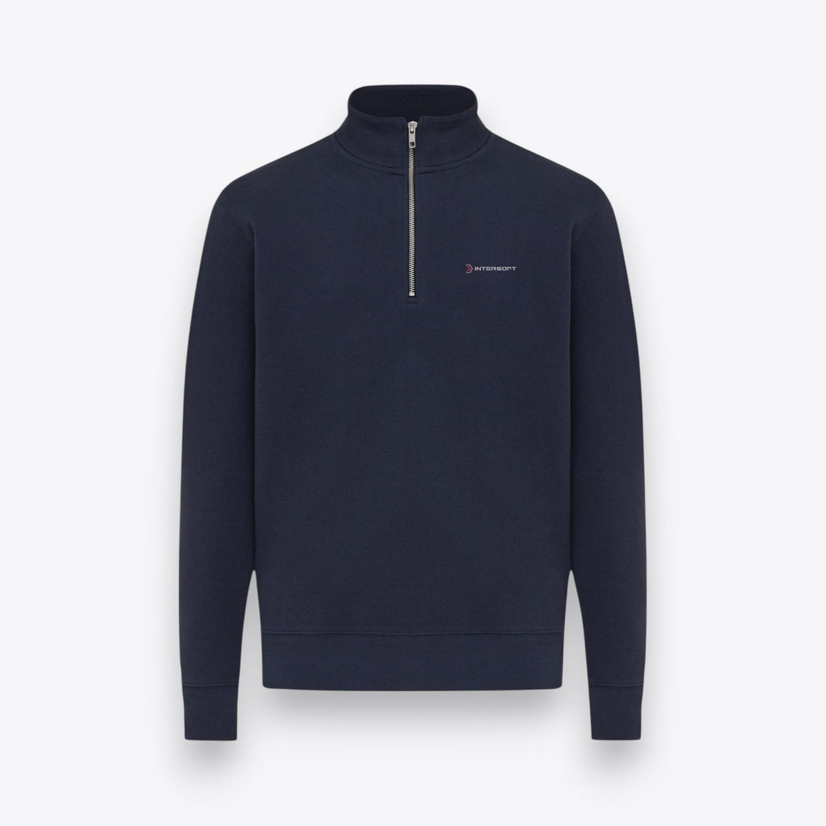 Sweatshirt unisexe zippé bleu marine, exemple de personnalisation, vue de face
