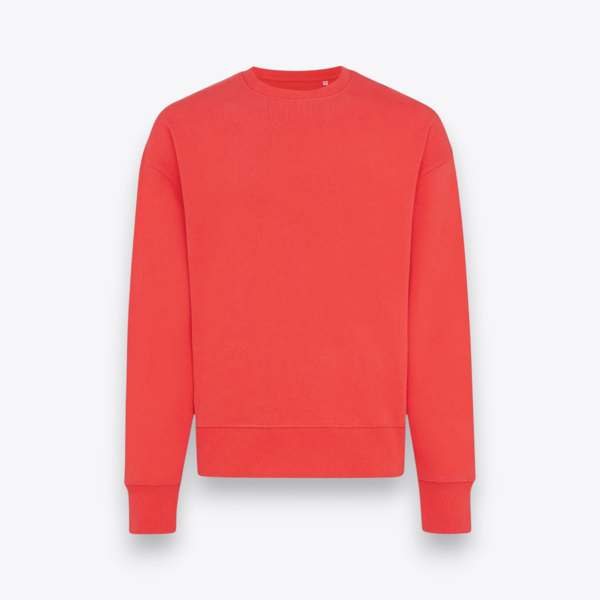 Sweatshirt unisexe rouge corail à coupe oversize, vue de face