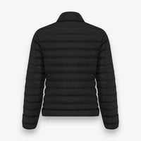 Long sleeve black quilted jacket for women, rear view