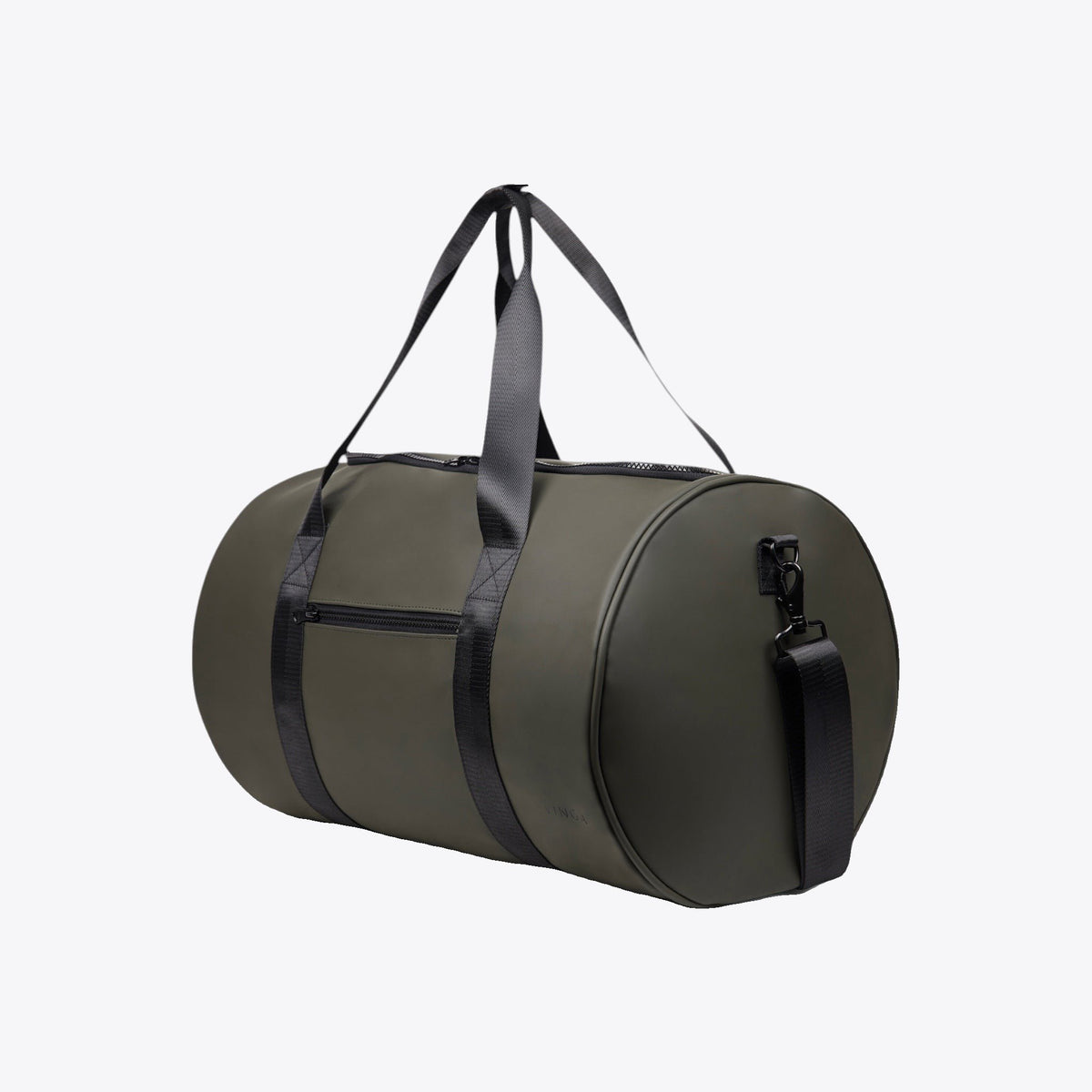Sac de sport imperméable kaki, vue trois quarts