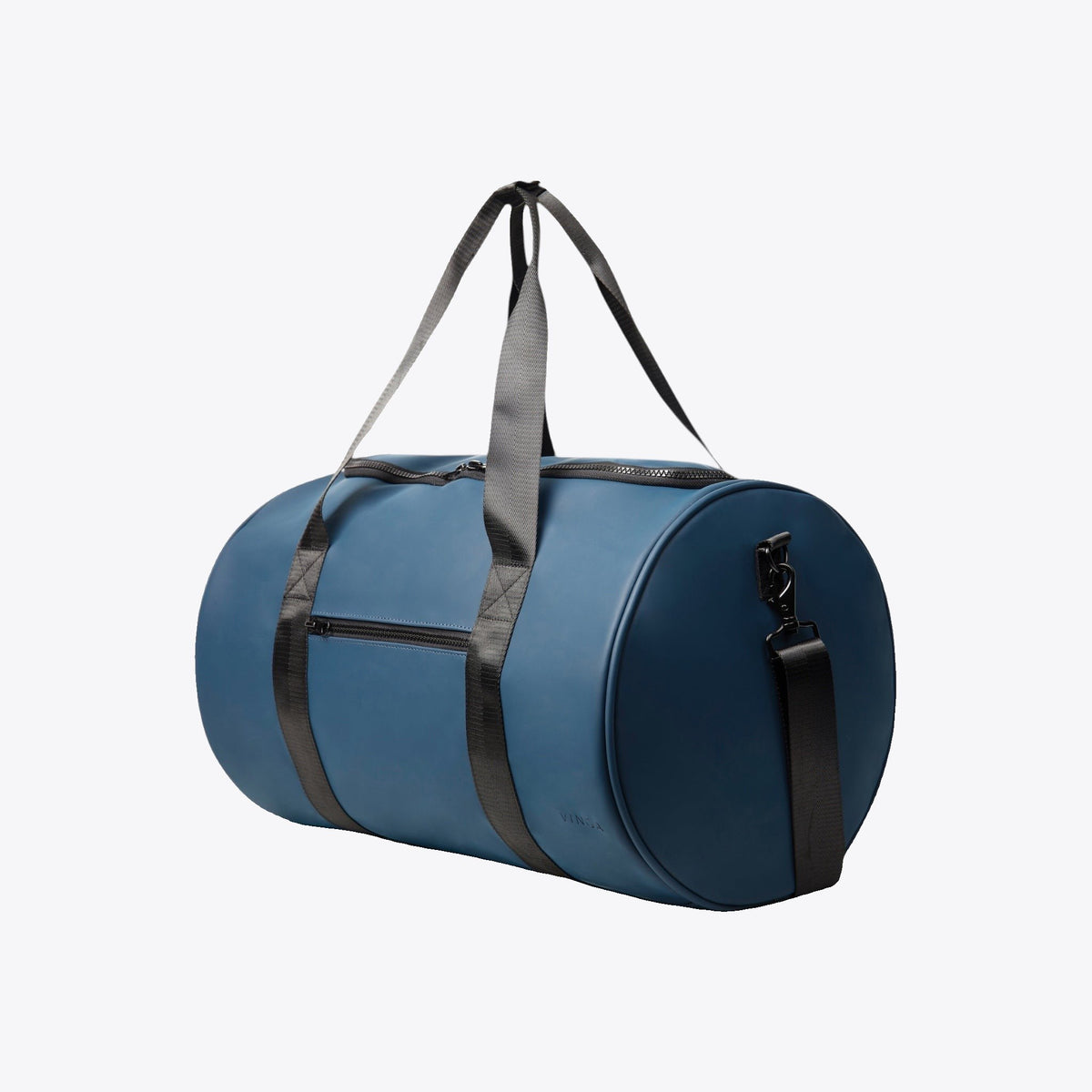 Sac de sport imperméable bleu marine, vue trois quarts