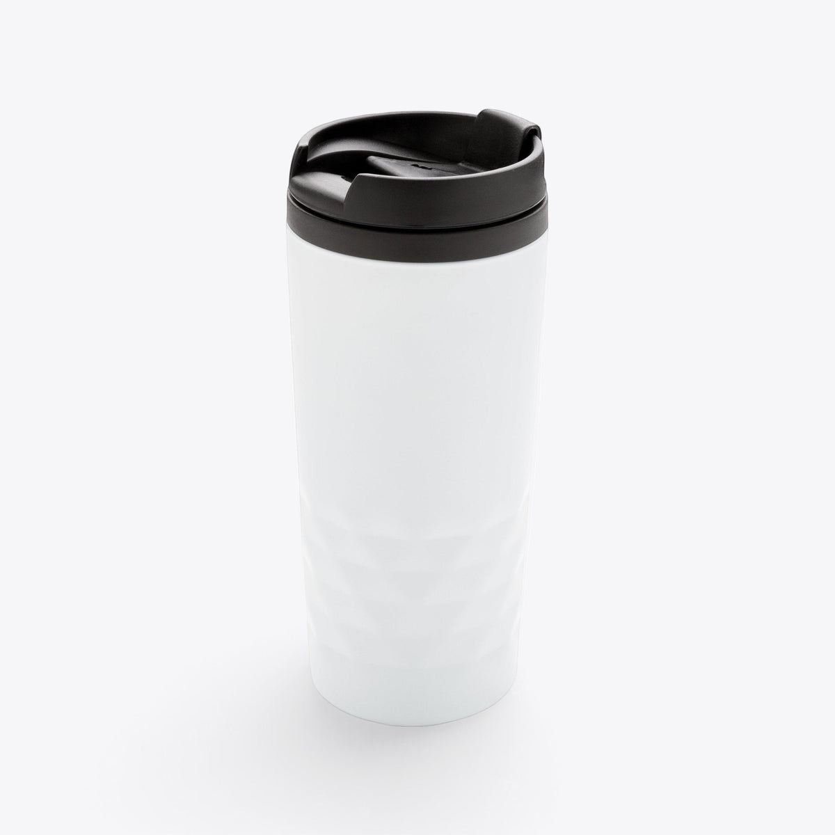 TODAY MERCH white 300ml insulated travel mug with a geometric textured stainless steel exterior and black lid