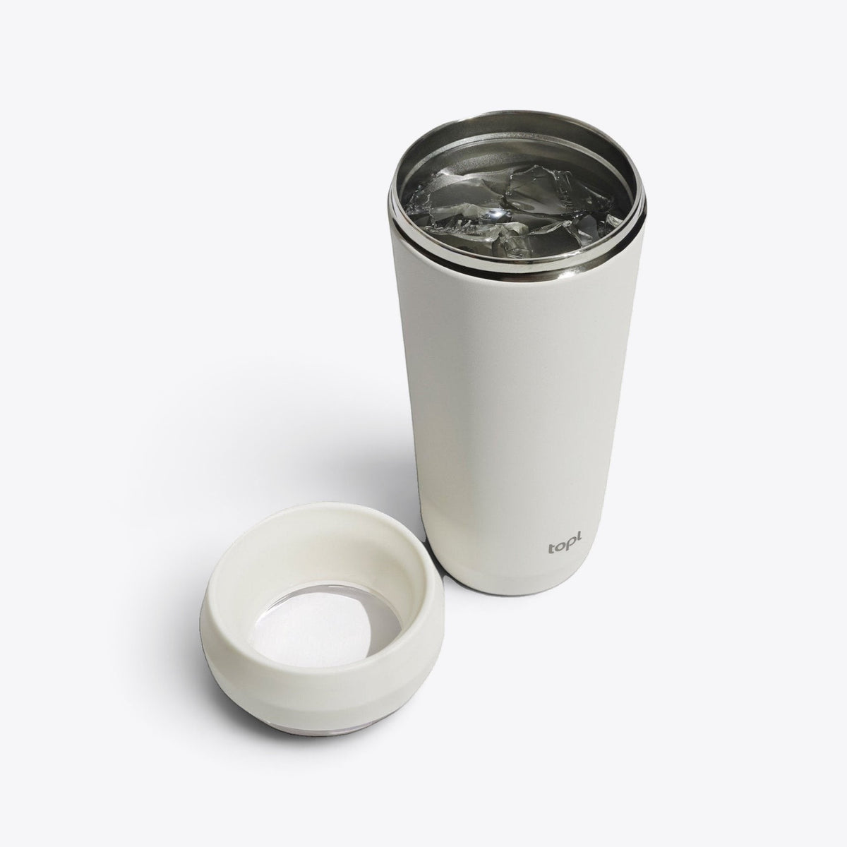 Mug isotherme Topl naturel ouvert, couvercle posé à côté