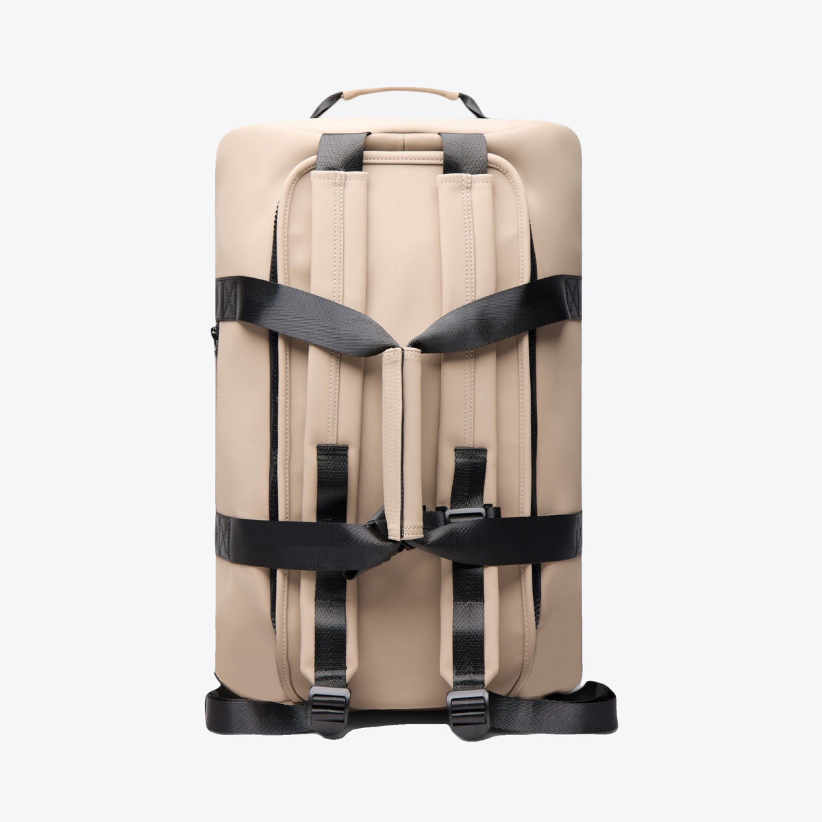 Sac de voyage 2-en-1 beige, vue arrière avec bretelles