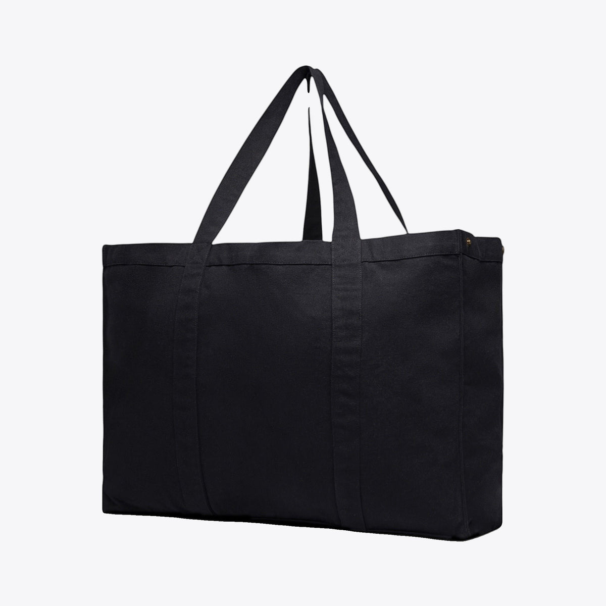 Tote bag shopper en toile recyclée noir, vue trois quarts