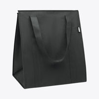 Black handle lunch bag closed, three-quarter view