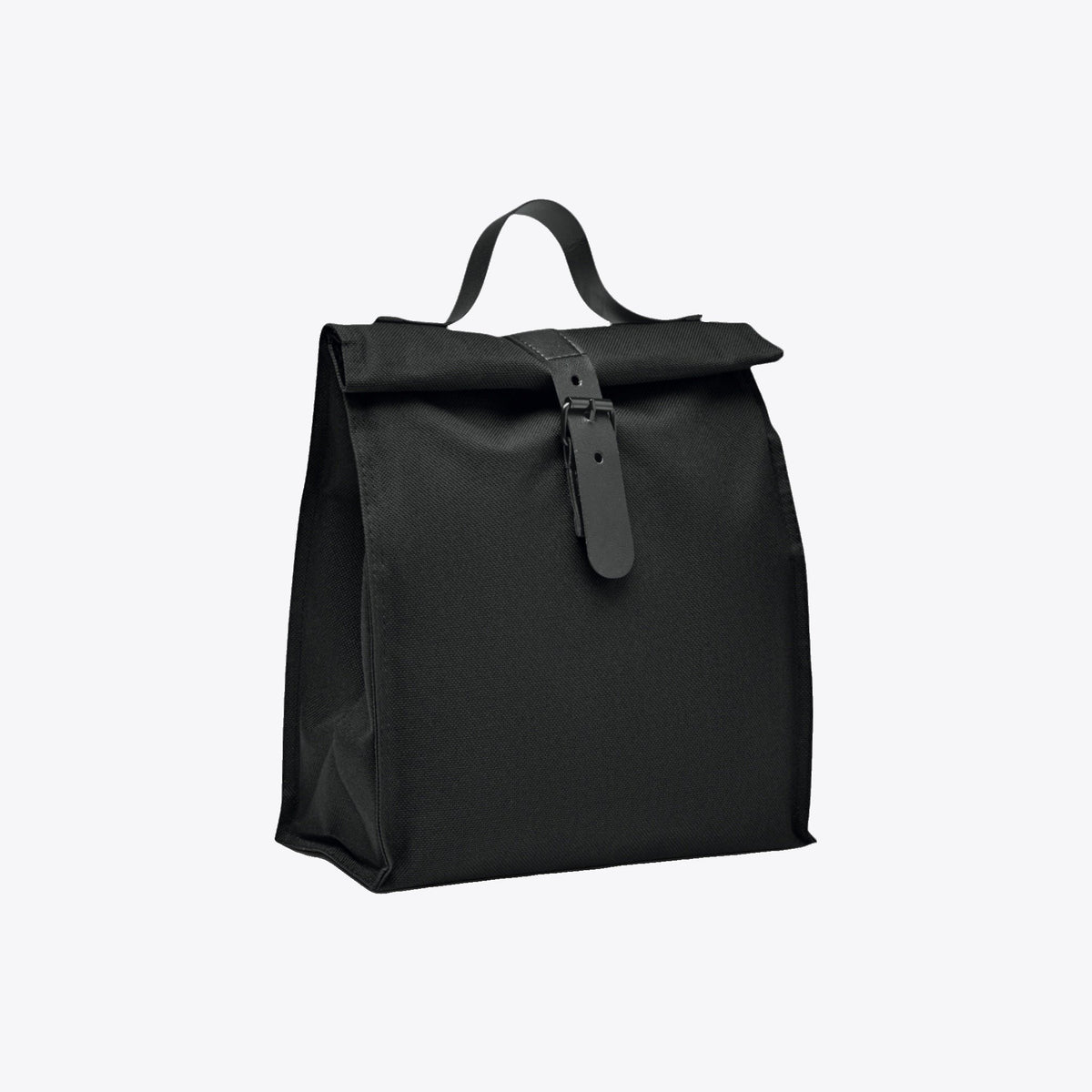 Sac déjeuner isotherme en rPET 9 L noir fermé, vue trois quarts