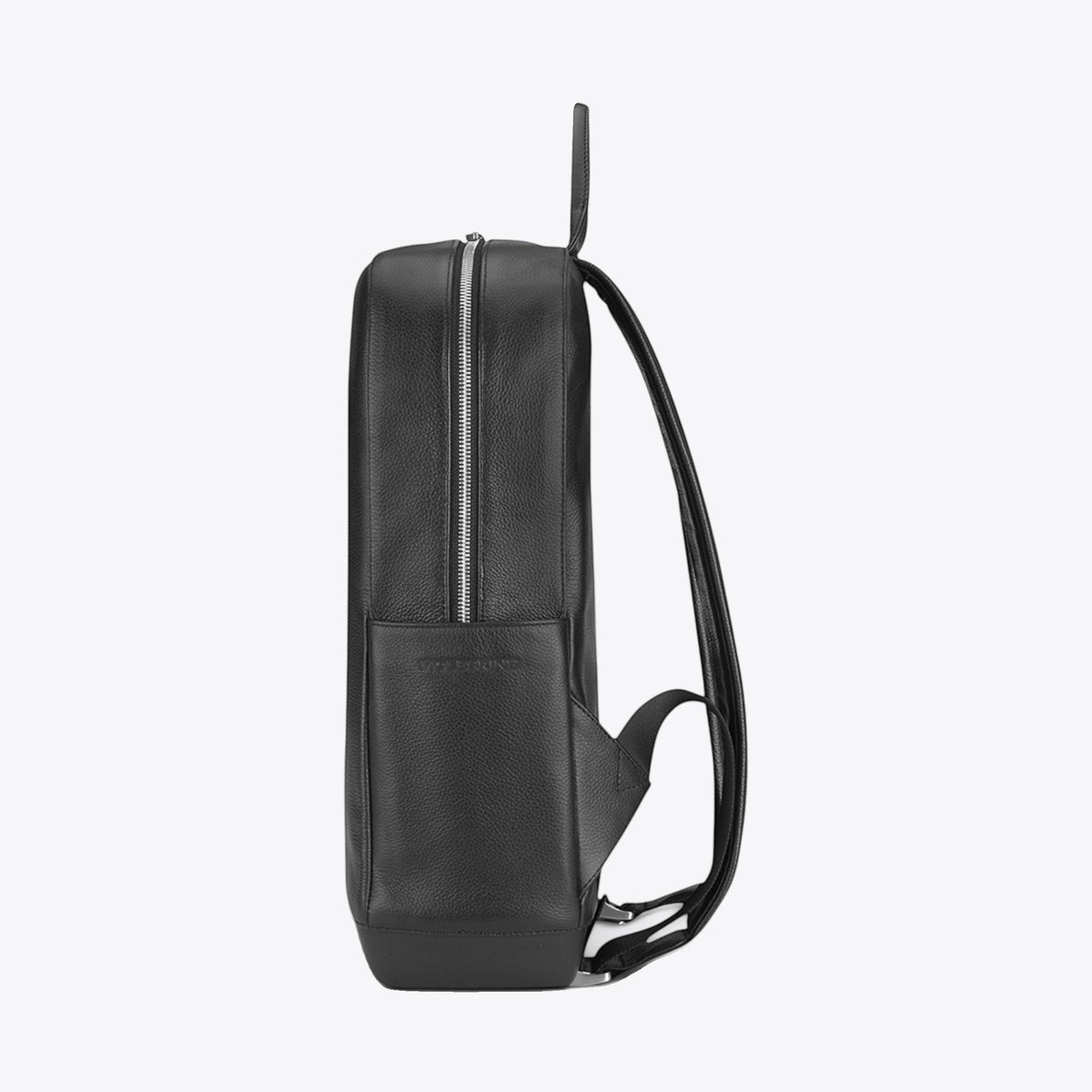 Sac à dos Moleskine en cuir noir, vue de profil